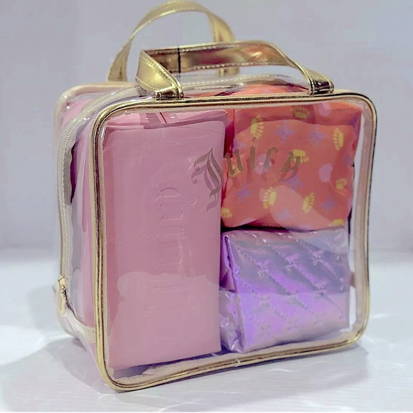 Juicy Couture 4 Piece Nested Cosmetic Storage Bag Set w/ travel Toiletry Bottle - Picture 2 of 6